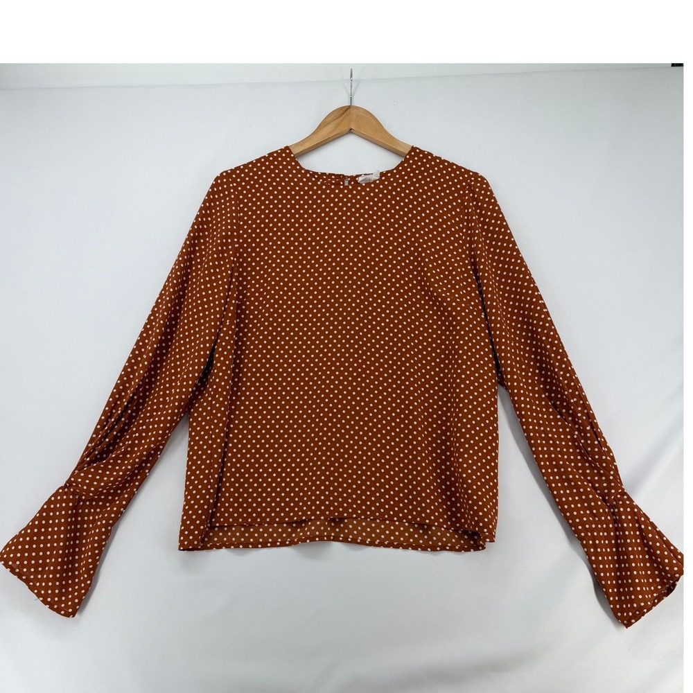 dRA Los Angeles Rust Polka Dot Flared Bell Sleeve Blouse TL0632A Brown White